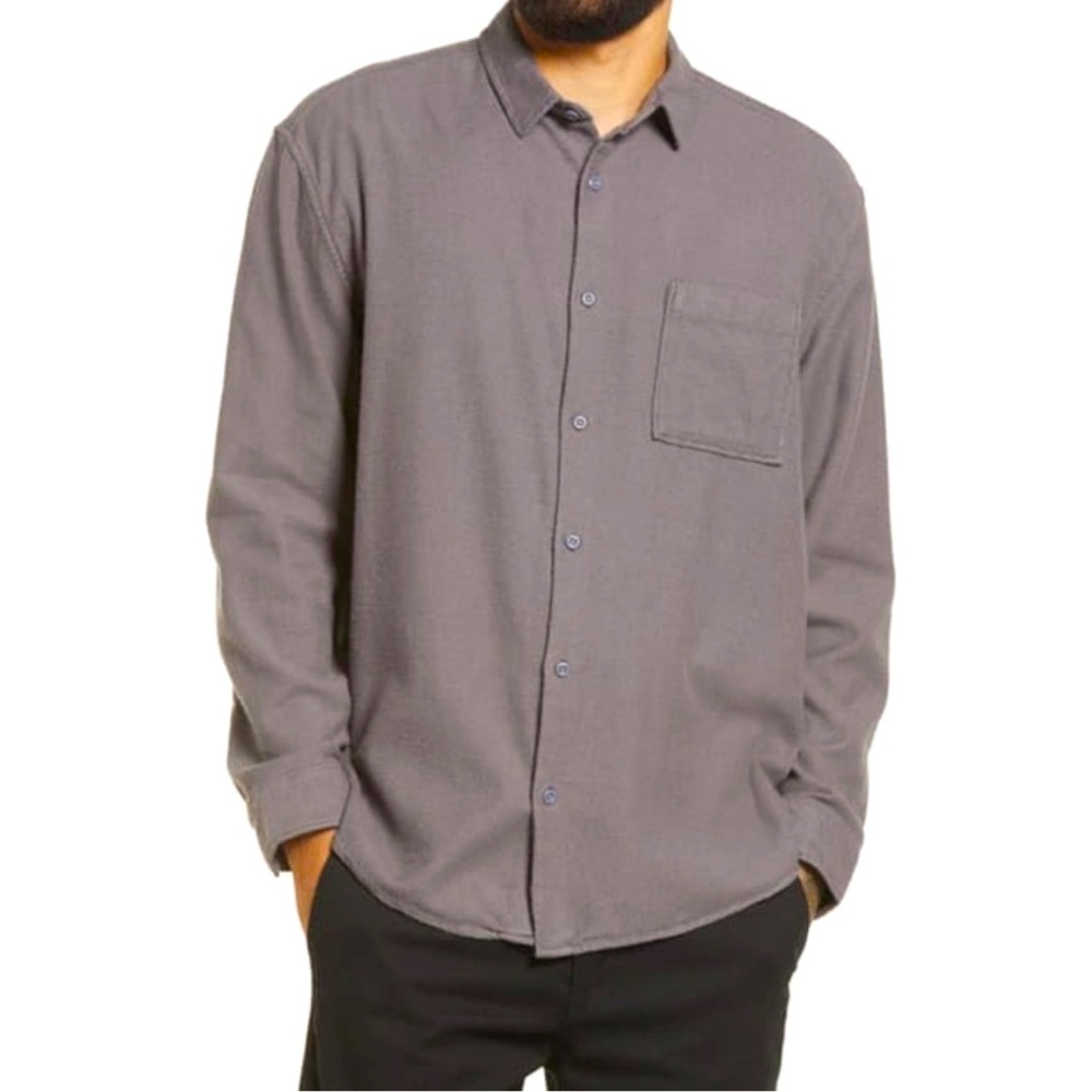 BP. Solid Flannel Button-up Shirt In Grey Tornado Grey Grindle